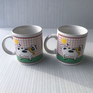 Set Of 2 Vintage Mugs “Barnyard” Mugs By Interpur Cows Wearing A Bandana